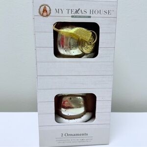 New! My Texas House Set of 2 Gold Ball Christmas Ornaments, 5”
